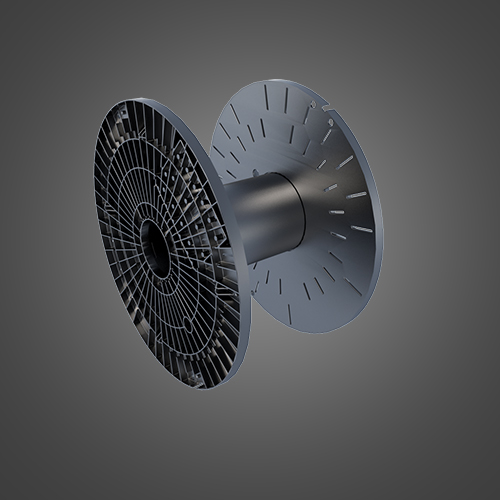 Eine Kabelspule vor grauem Hintergrund