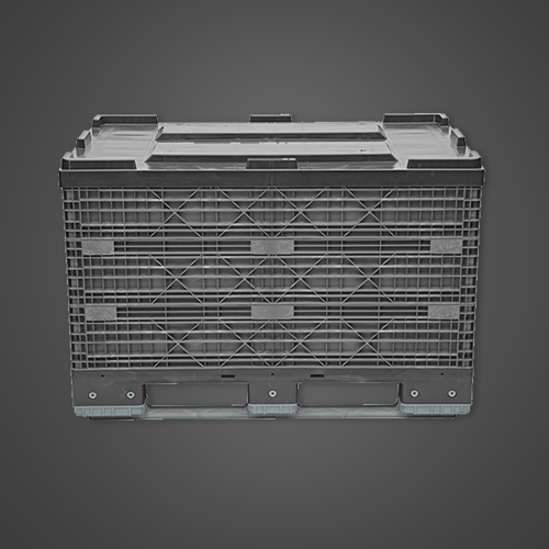 Eine Kunststoffbox vor grauem Hintergrund