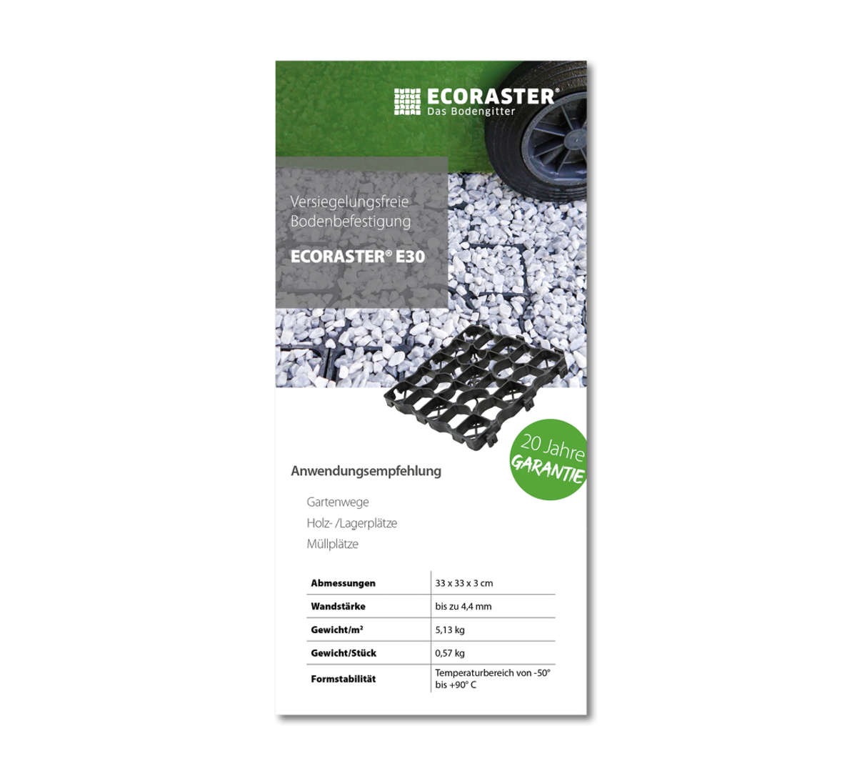 Vorderansicht des ECORASTER E30 Datenblatts