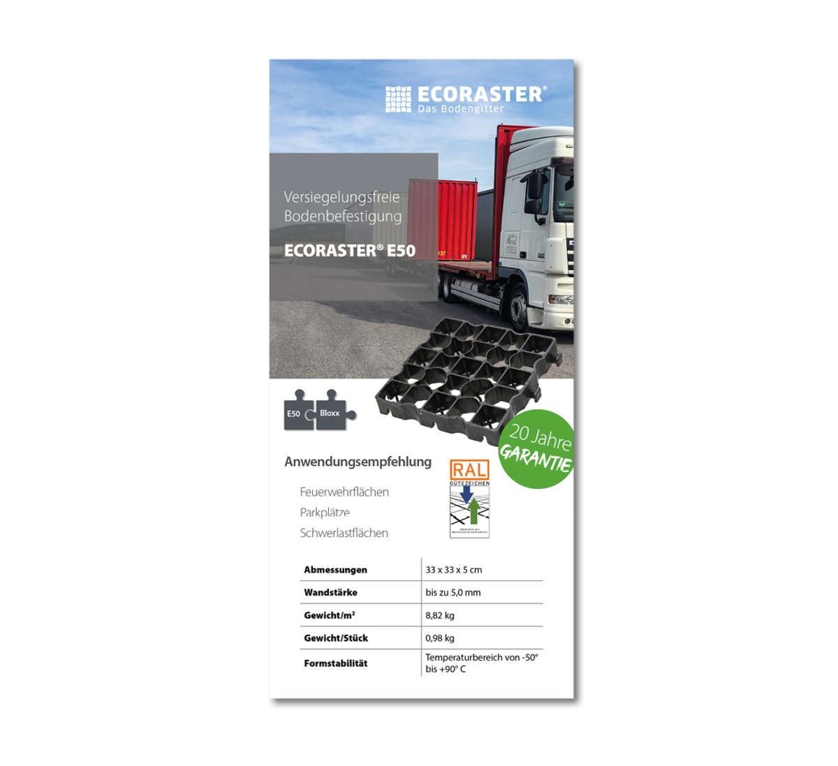 Vorderansicht des ECORASTER E50 Datenblatts