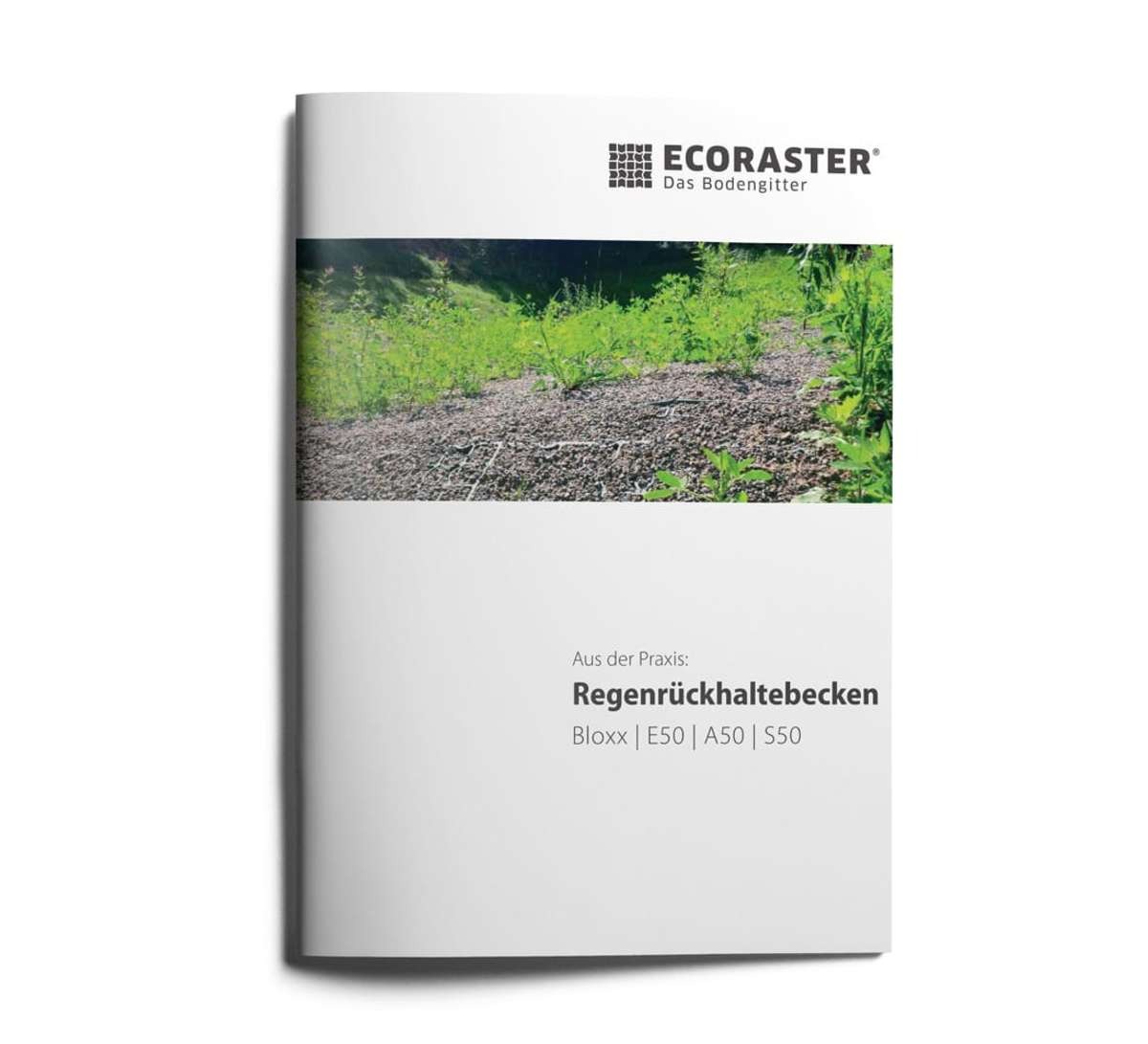 Vorderansicht der ECORASTER Broschüre für Rückhaltebecken