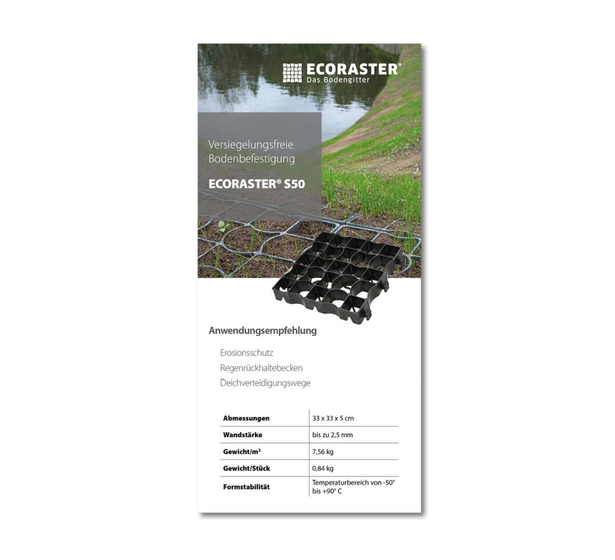 Vorderansicht des ECORASTER E50 Datenblatts