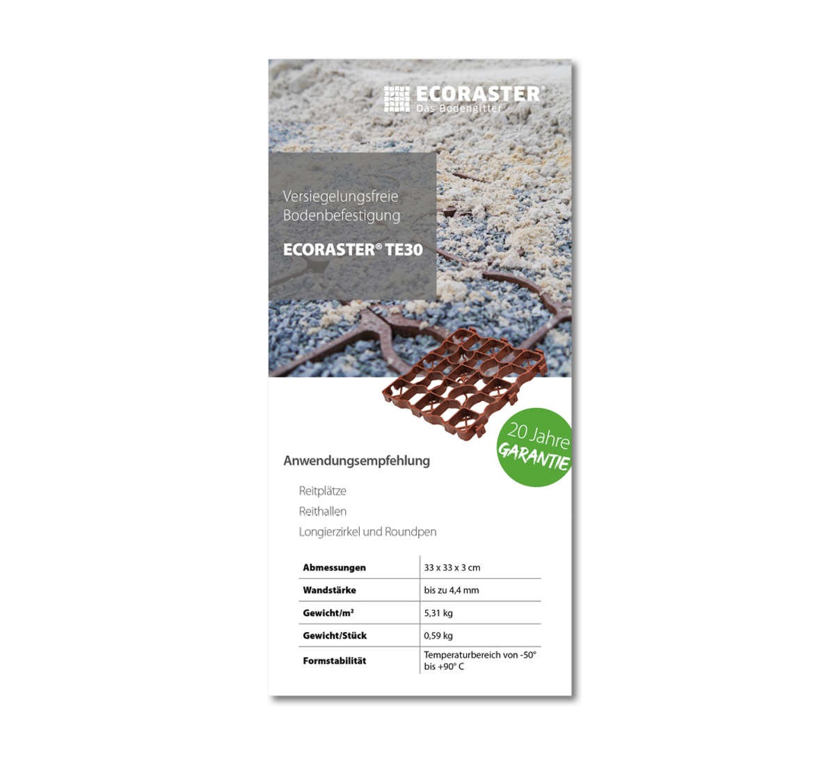 Vorderansicht des ECORASTER TE30 Datenblatts