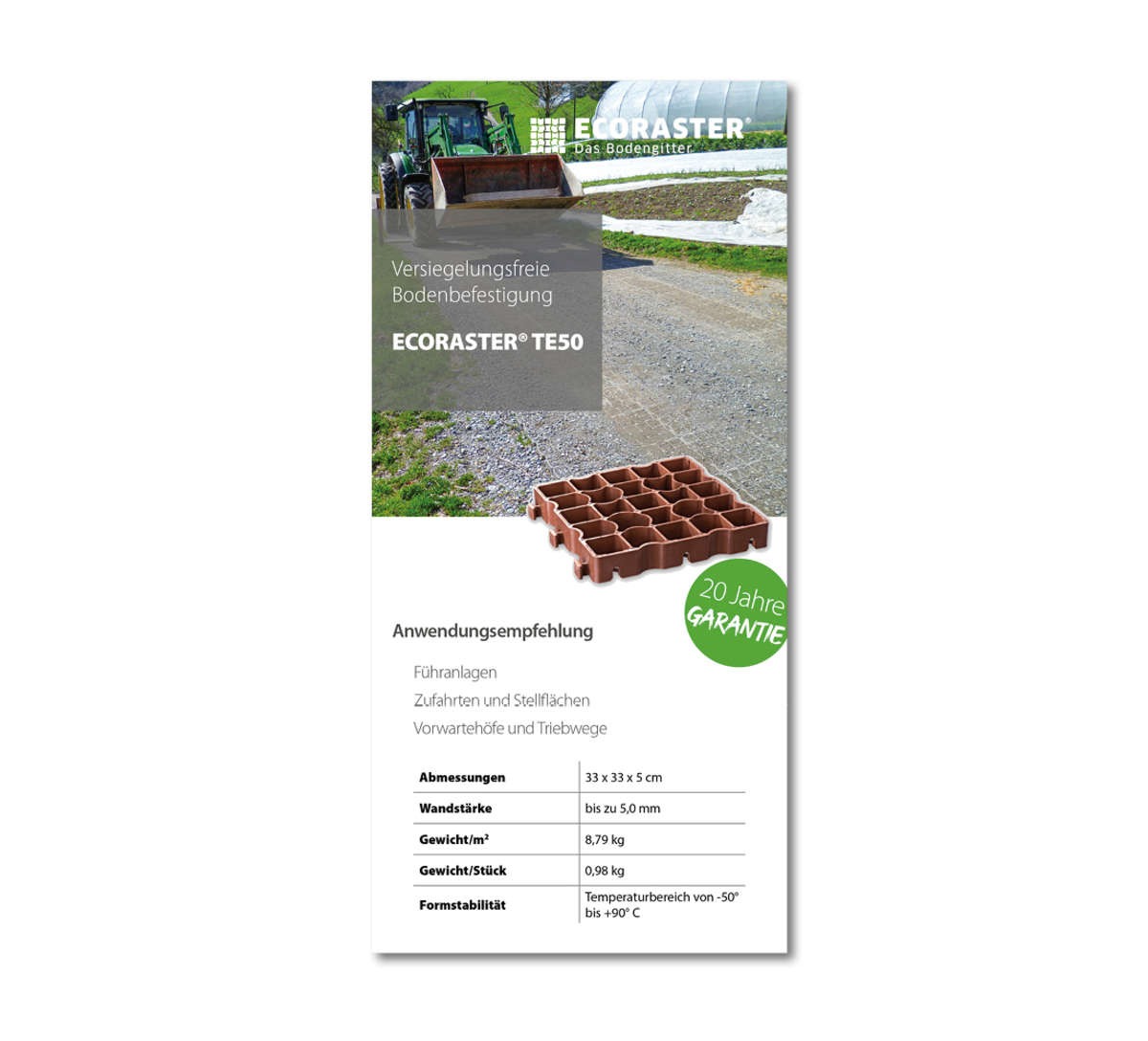Vorderansicht des ECORASTER TE50 Datenblatts
