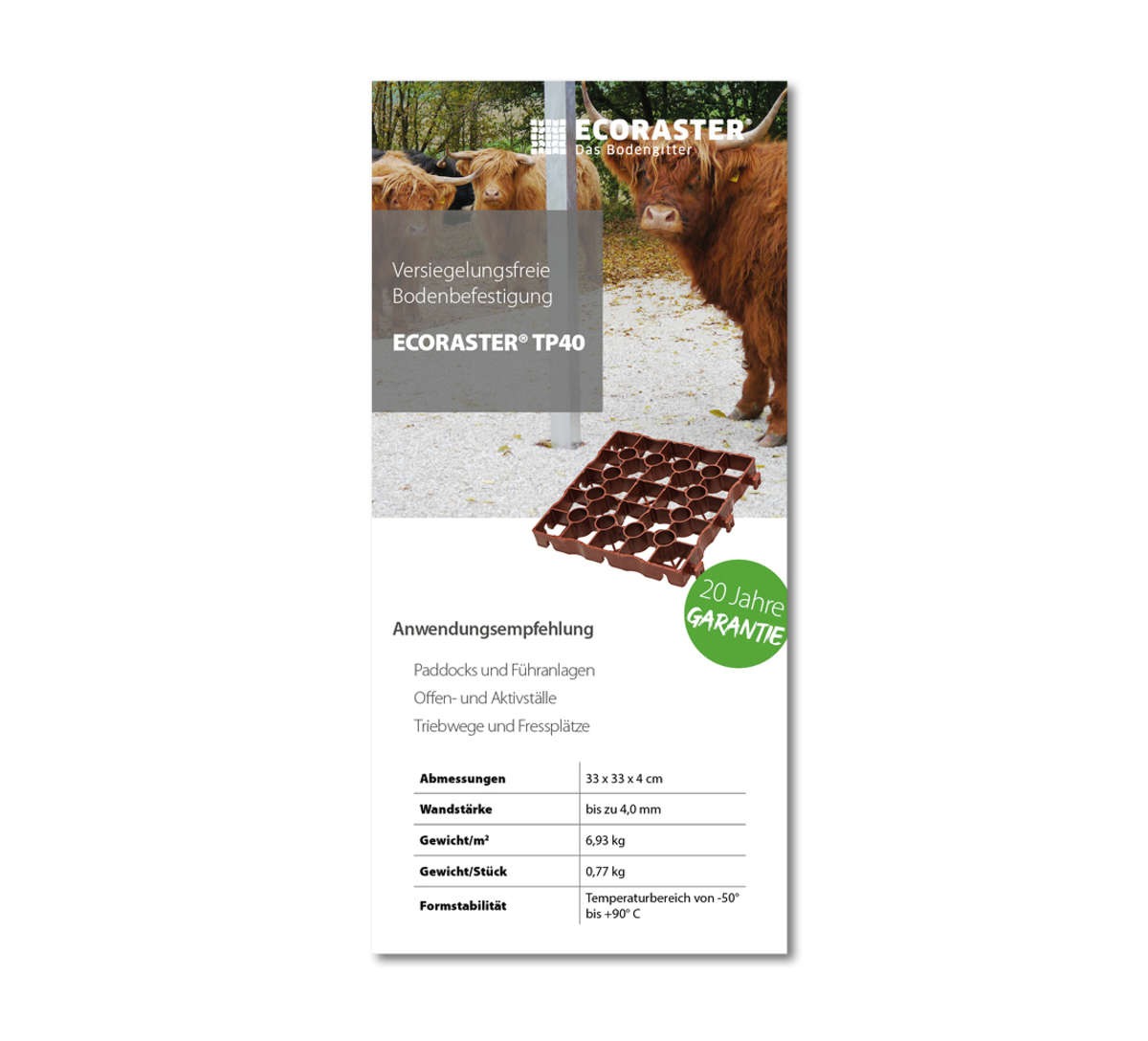 Vorderansicht des ECORASTER TP40 Datenblatts