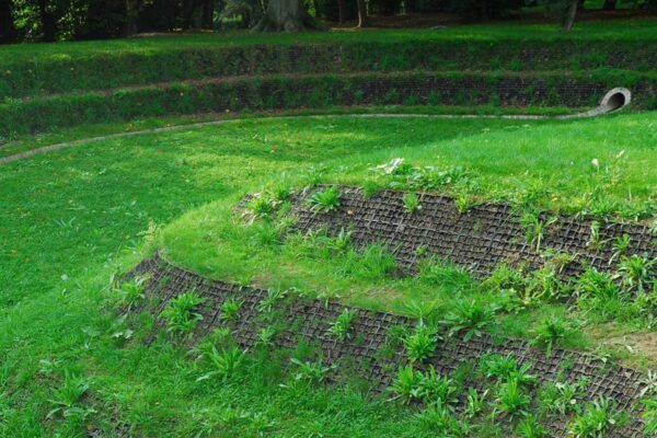 Zweireihige ECORASTER Hangbefestigung mit Begrünung