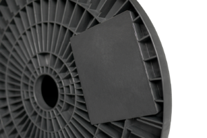 Detailaufnahme eines Etikettfelds einer Kunststoffspule