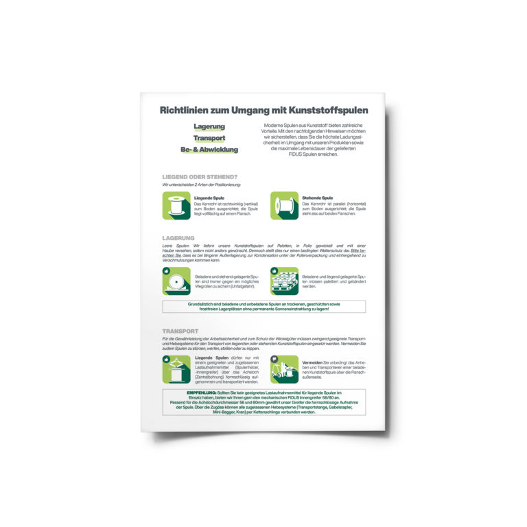 Richtlinien für die Kunststoffspule als Blatt dargestellt