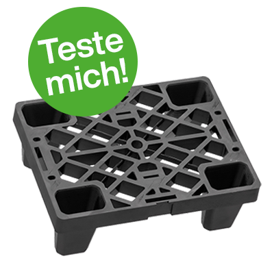 Kleine schwarze Palette mit einem grünen Button auf dem folgender Text steht: Teste mich!