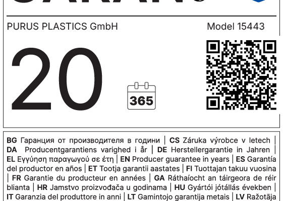 Garantielabel für 20 Jahre Herstellergarantie für das ECORASTER TE40 XXL